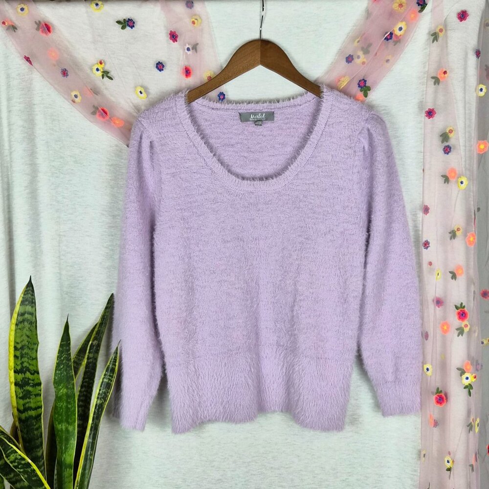Marled Lavender Fuzzy Sweater Soft Cozy Knit Pullover Size Large